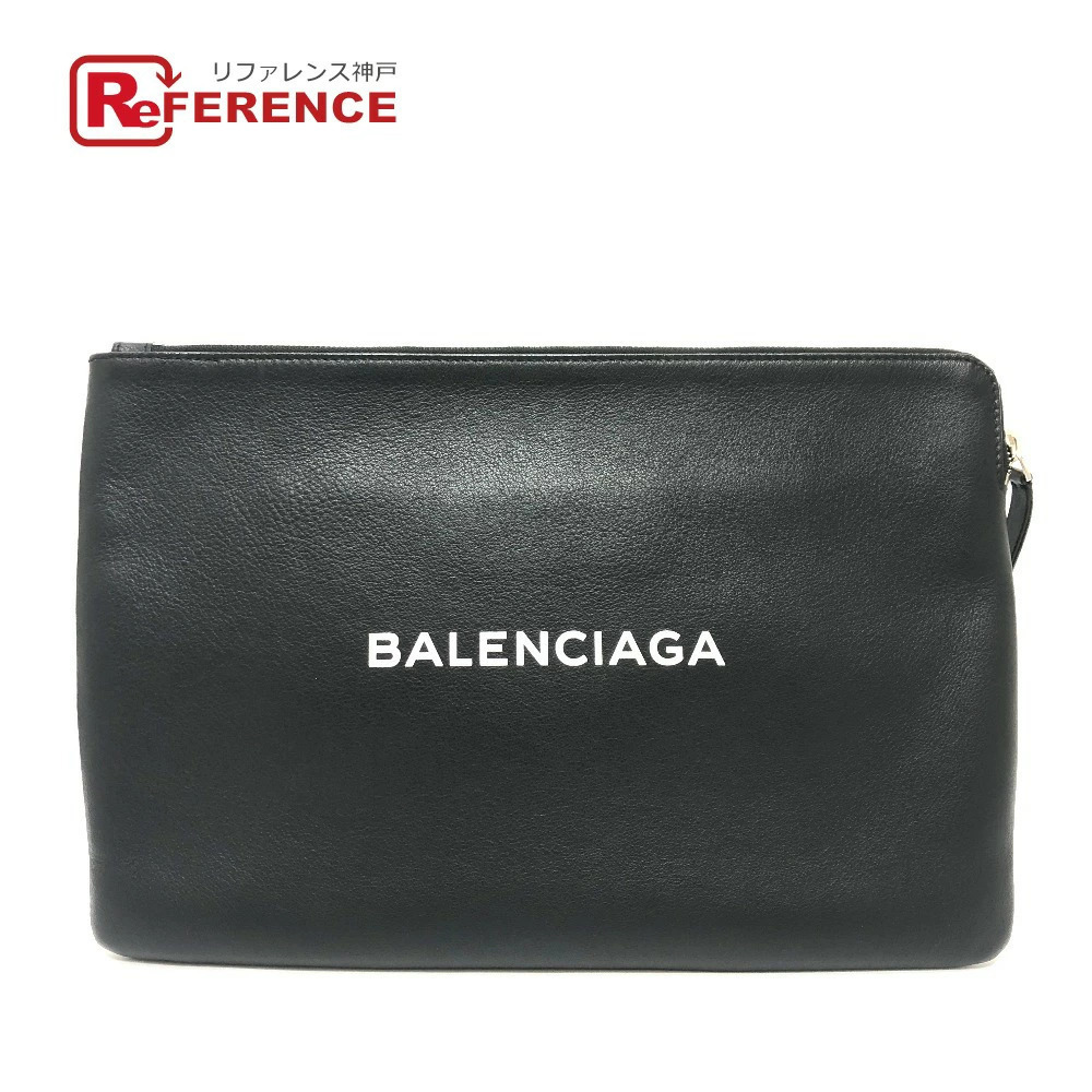 BALENCIAGA Logo Shopping Shoulder Bag Handbag Leather Black